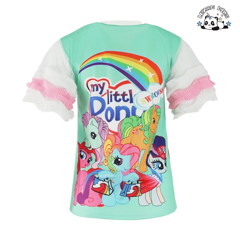 LEZONKIDS - Summer Children Sequined Rainbow Zipper up Hooded Short Sleeve Top Set Casual Girls Clothing Sets